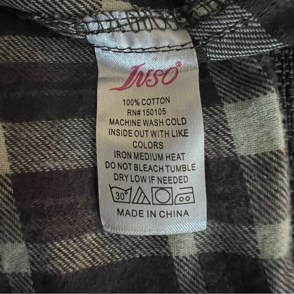 Inso Collection Blk, Wht & Grey Plaid  Flannel with Detachable Hood EUC - Picture 6 of 6